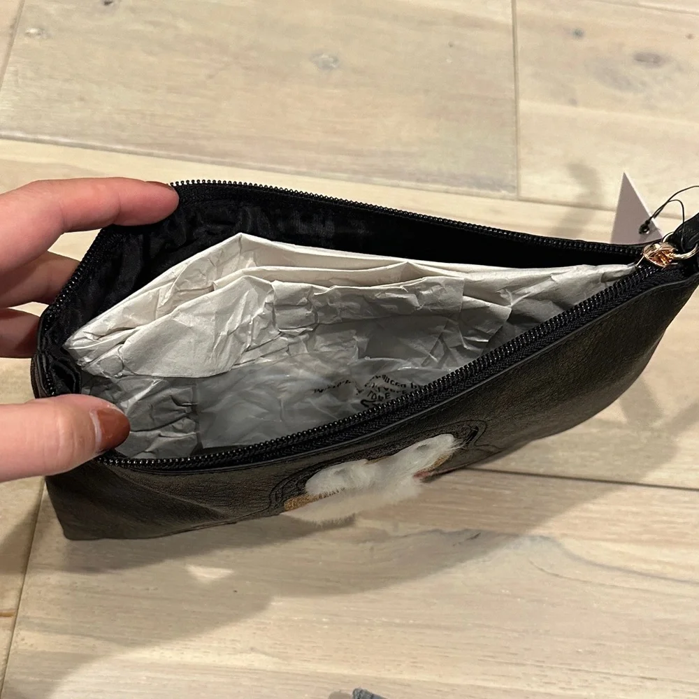 LC Lauren Conrad Penguin Black Clutch Bag with Gold and Pink Accents